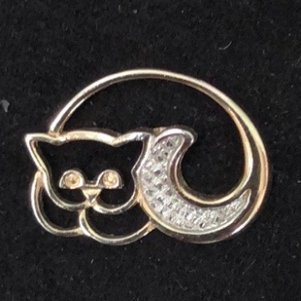Avon Gold tone Cat with Half Moon Brooch